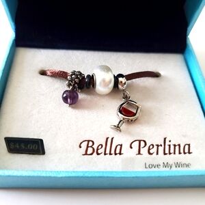 Bella Perlina 'Love My Wine' Bracelet Charms Rustic Silver Pearly White Ruby Red
